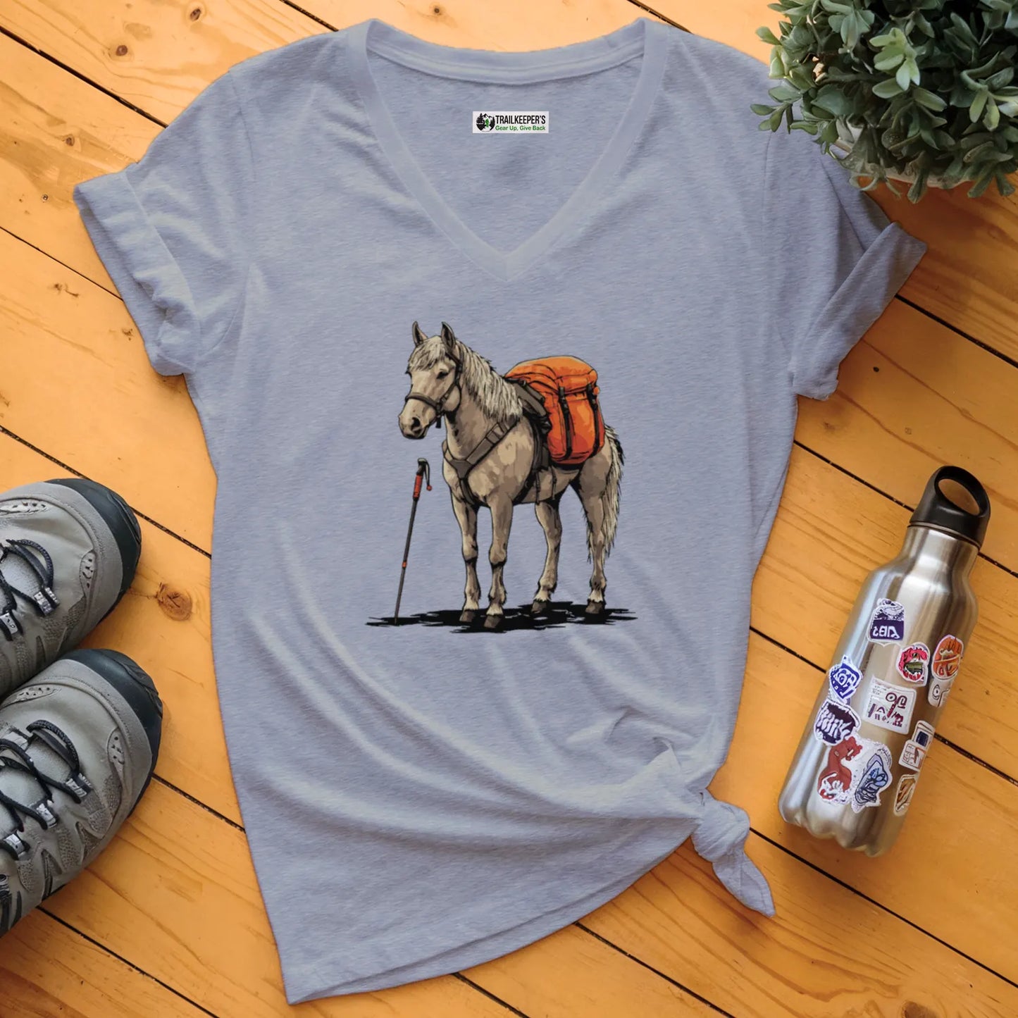 Horse Backpacker V-Neck T-Shirt