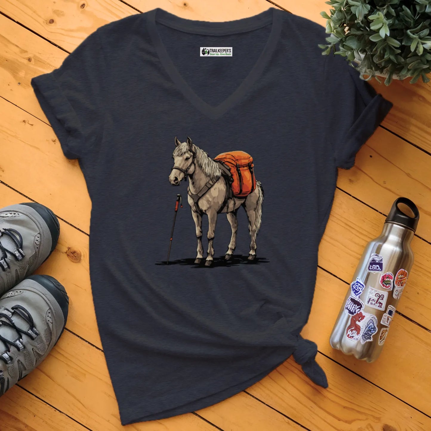 Horse Backpacker V-Neck T-Shirt