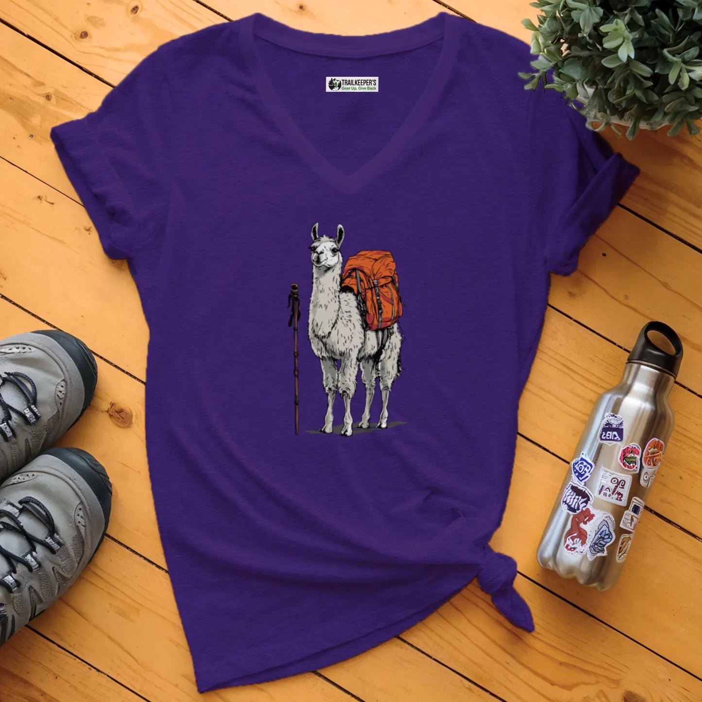 Llama Backpacker V-Neck T-Shirt