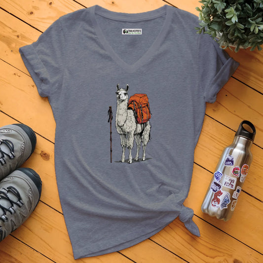 Llama Backpacker V-Neck T-Shirt