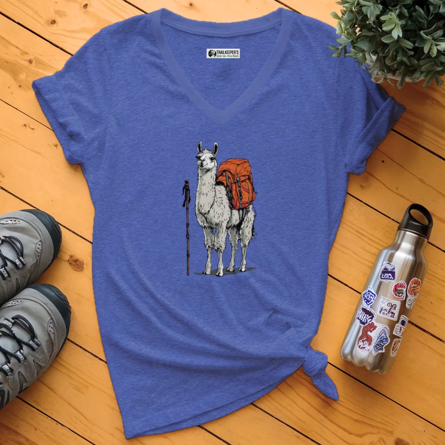 Llama Backpacker V-Neck T-Shirt