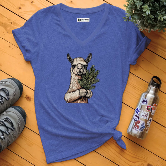 Llama Tree Hugger V-Neck T-Shirt