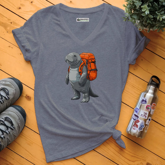 Manatee Backpacker V-Neck T-Shirt