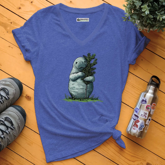 Manatee Tree Hugger V-Neck T-Shirt