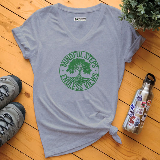 Mindful Steps, Endless Views V-Neck T-Shirt