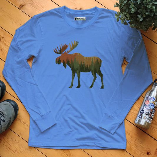 Moose Forest Scene Long Sleeve T-Shirt