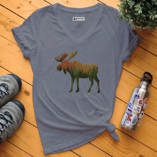 Moose Forest Scene V-Neck T-Shirt