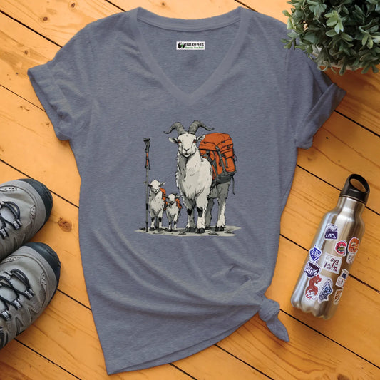 Mountain Goat Backpacker Family V-Neck T-Shirt