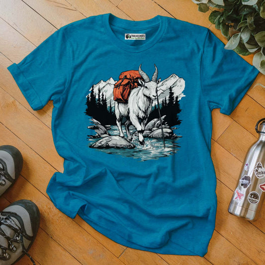 Mountain Goat Backpacker On River T-Shirt