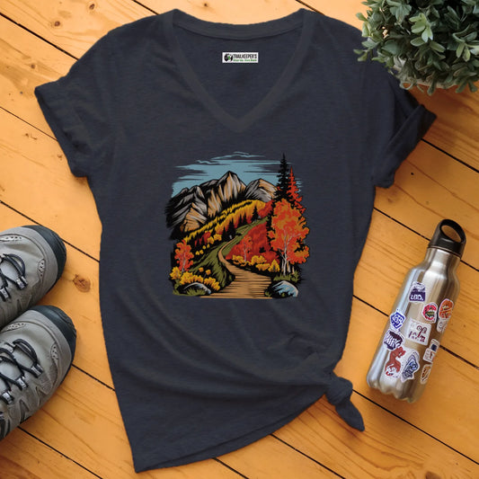Mountain Hiking Trail V-Neck T-Shirt