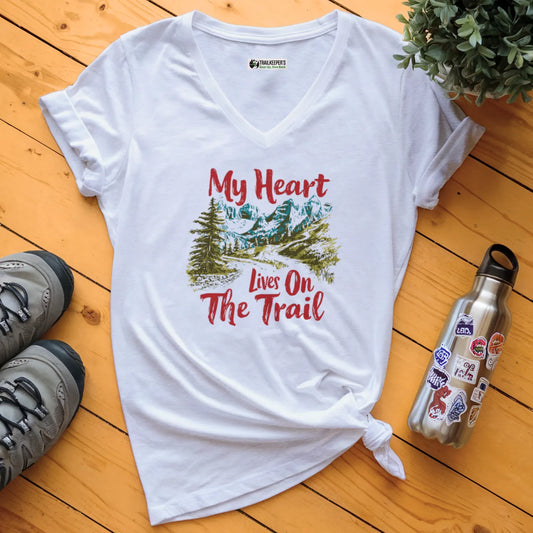 My Heart Lives On The Trail V-Neck T-Shirt