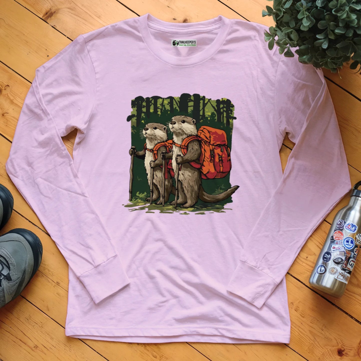Otter Backpacker Buddies In The Forest Long Sleeve T-Shirt