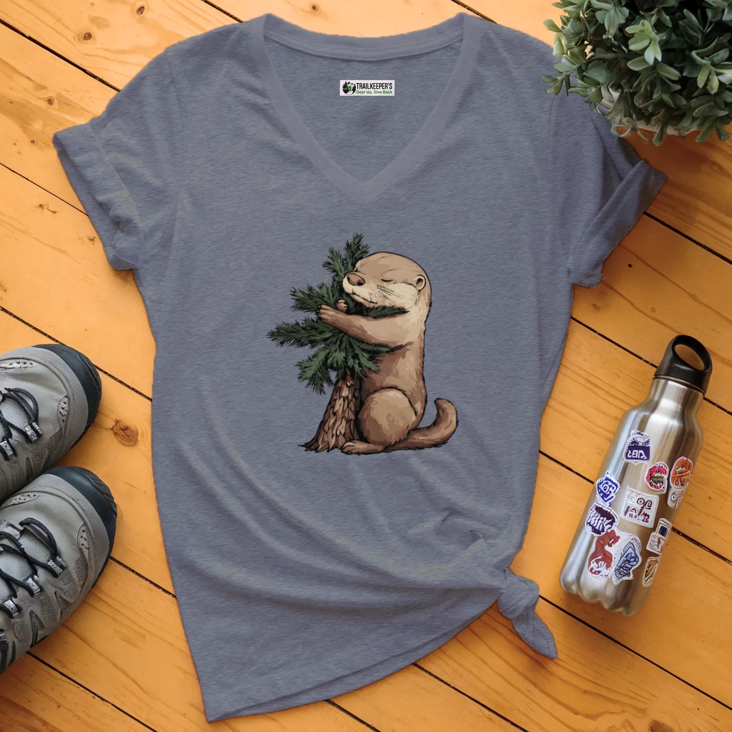 Otter Tree Hugger V-Neck T-Shirt