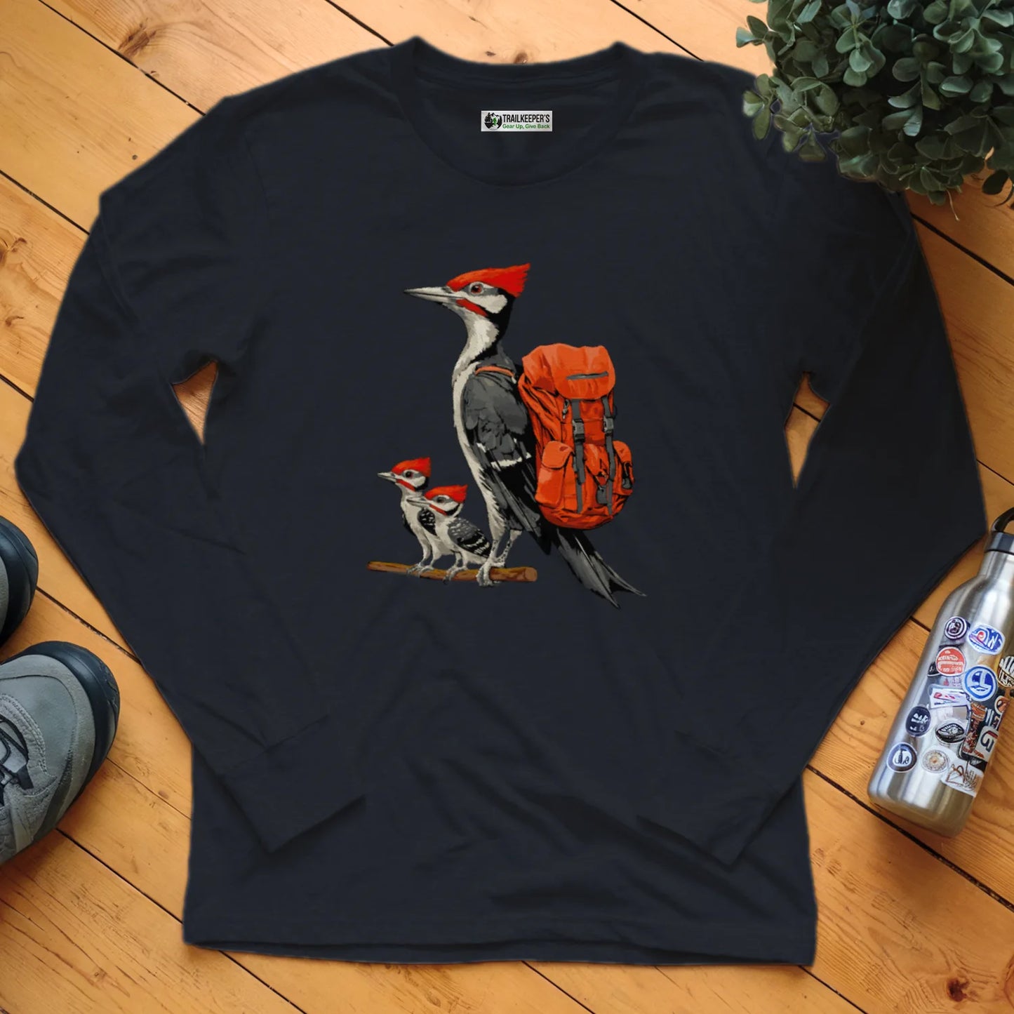 Pileated Woodpecker Backpacker Family Long Sleeve T-Shirt