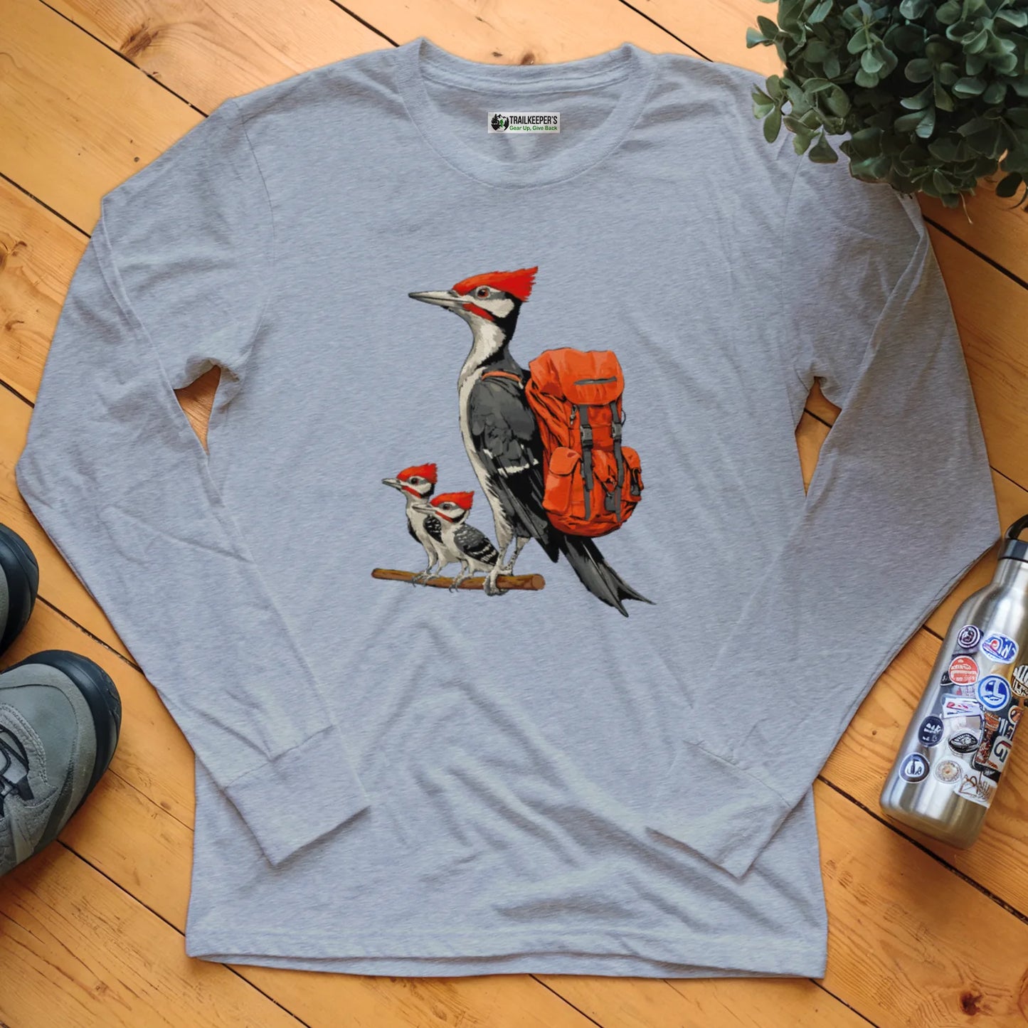 Pileated Woodpecker Backpacker Family Long Sleeve T-Shirt