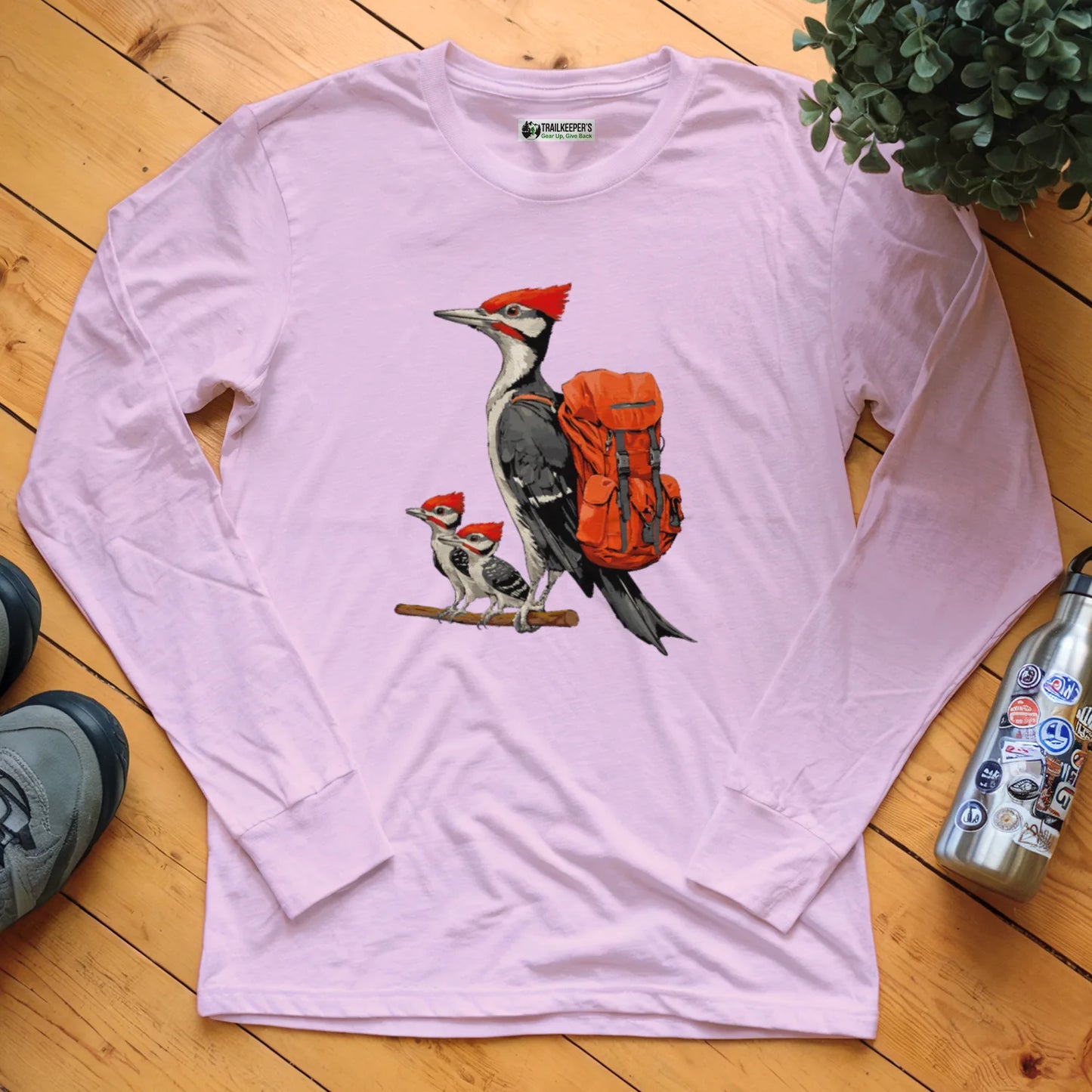 Pileated Woodpecker Backpacker Family Long Sleeve T-Shirt