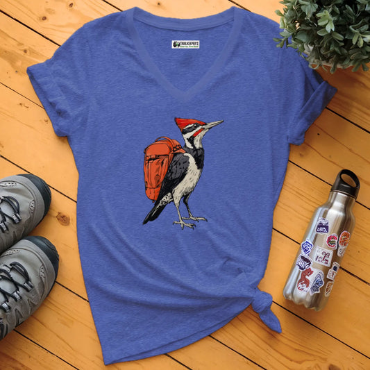 Pileated Woodpecker Backpacker V-Neck T-Shirt