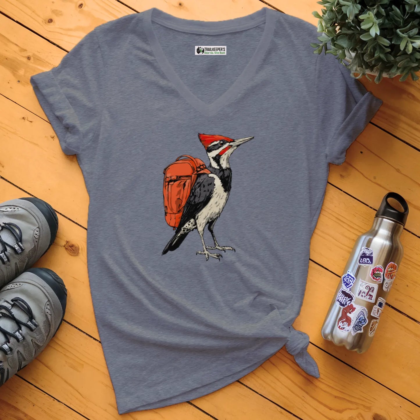 Pileated Woodpecker Backpacker V-Neck T-Shirt