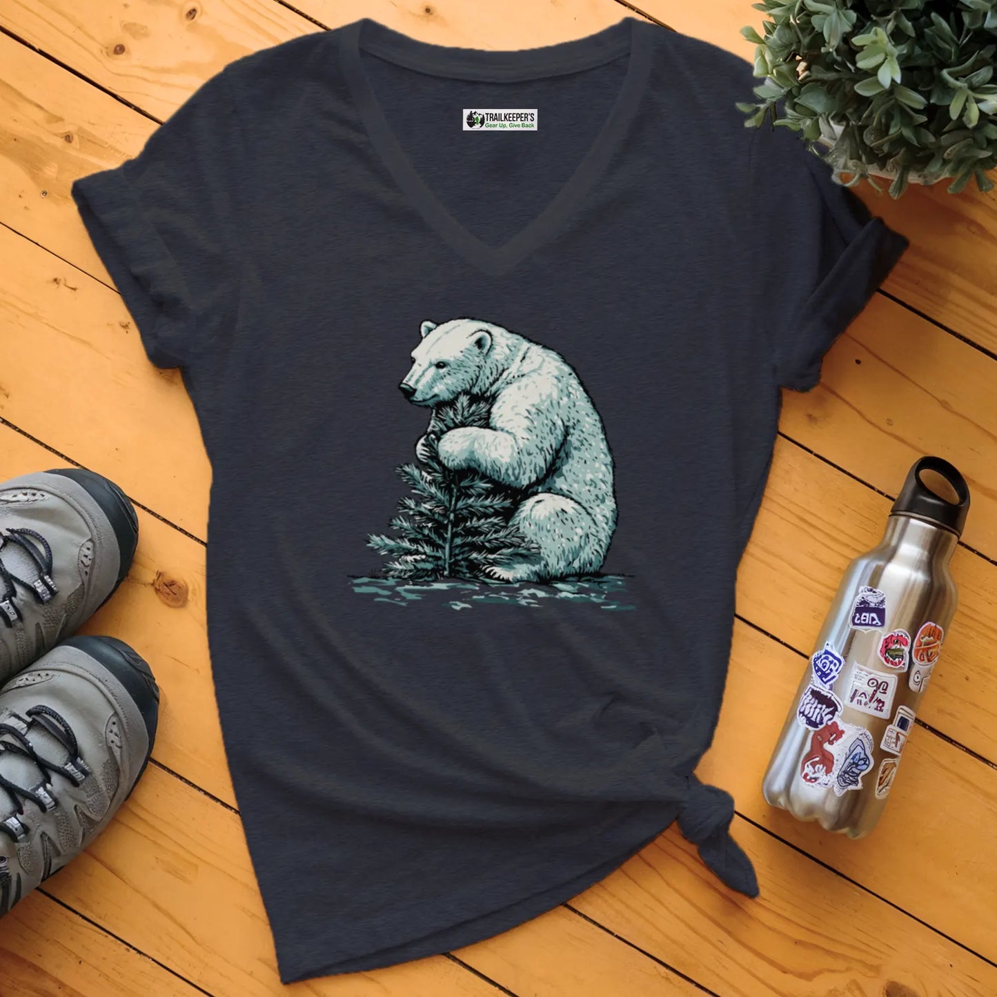 Polar Bear Tree Hugger V-Neck T-Shirt