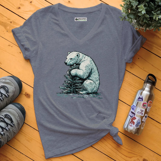 Polar Bear Tree Hugger V-Neck T-Shirt
