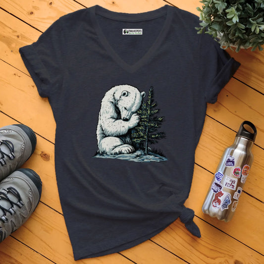 Polar Bear Tree Hugger V-Neck T-Shirt