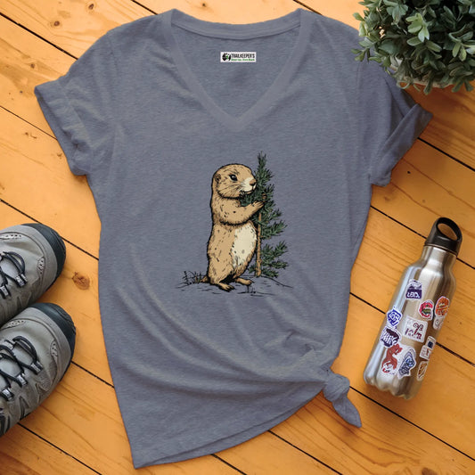 Prairie Dog Tree Hugger V-Neck T-Shirt