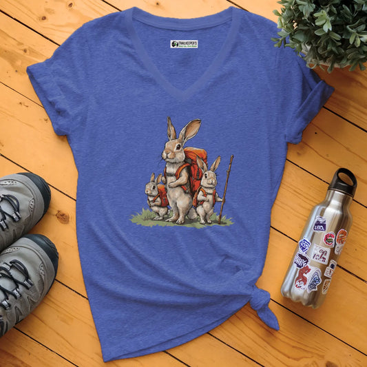 Rabbit Backpacker Family V-Neck T-Shirt