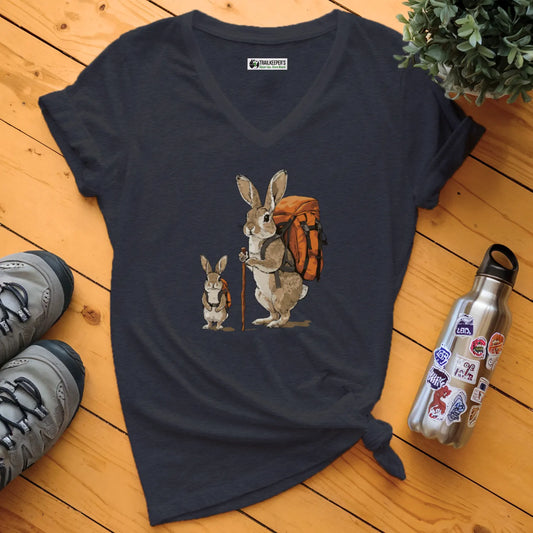 Rabbit Backpacker Family V-Neck T-Shirt