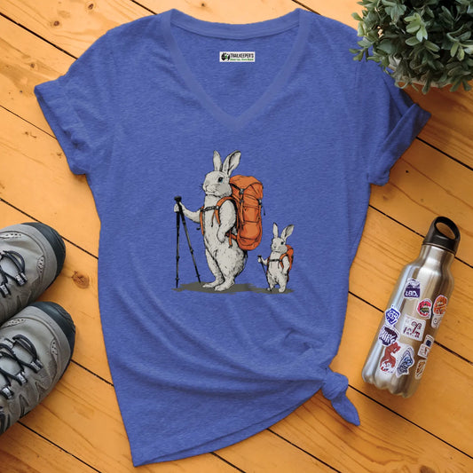 Rabbit Backpacker Family V-Neck T-Shirt
