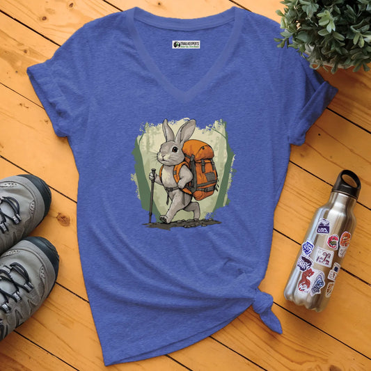 Rabbit Backpacker In The Forest V-Neck T-Shirt