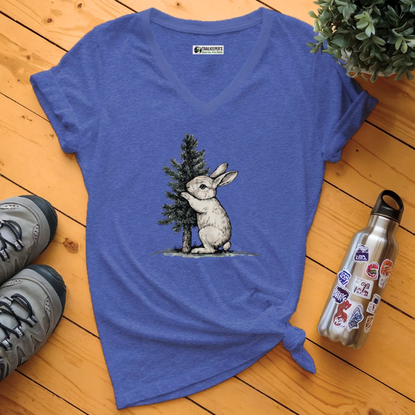 Rabbit Tree Hugger V-Neck T-Shirt