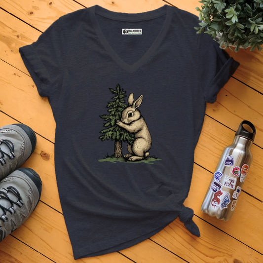 Rabbit Tree Hugger V-Neck T-Shirt
