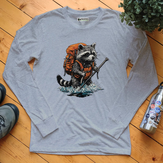 Raccoon Backpacker Fording River Long Sleeve T-Shirt