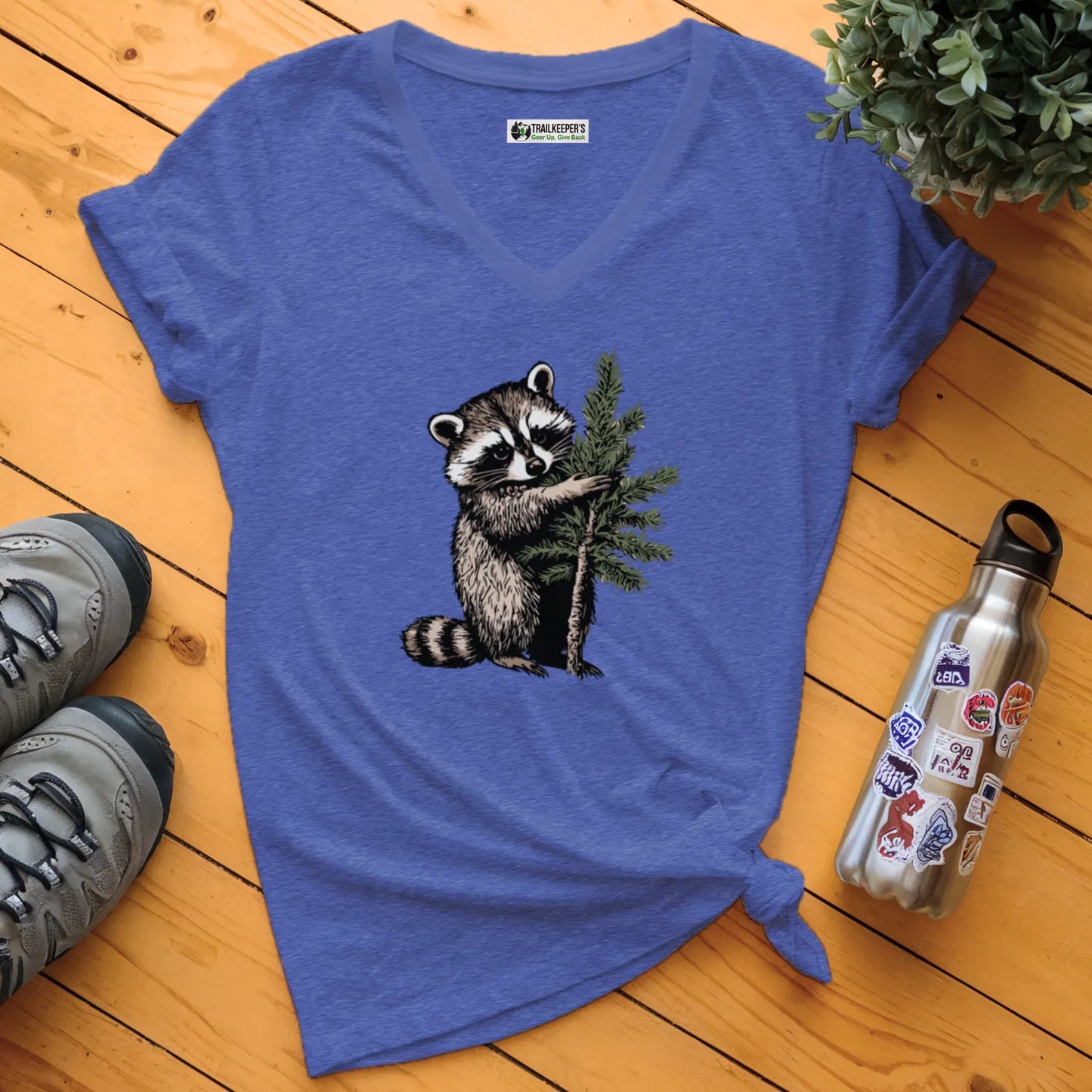 Raccoon Tree Hugger V-Neck T-Shirt