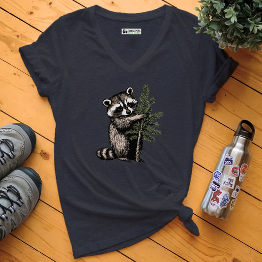 Raccoon Tree Hugger V-Neck T-Shirt