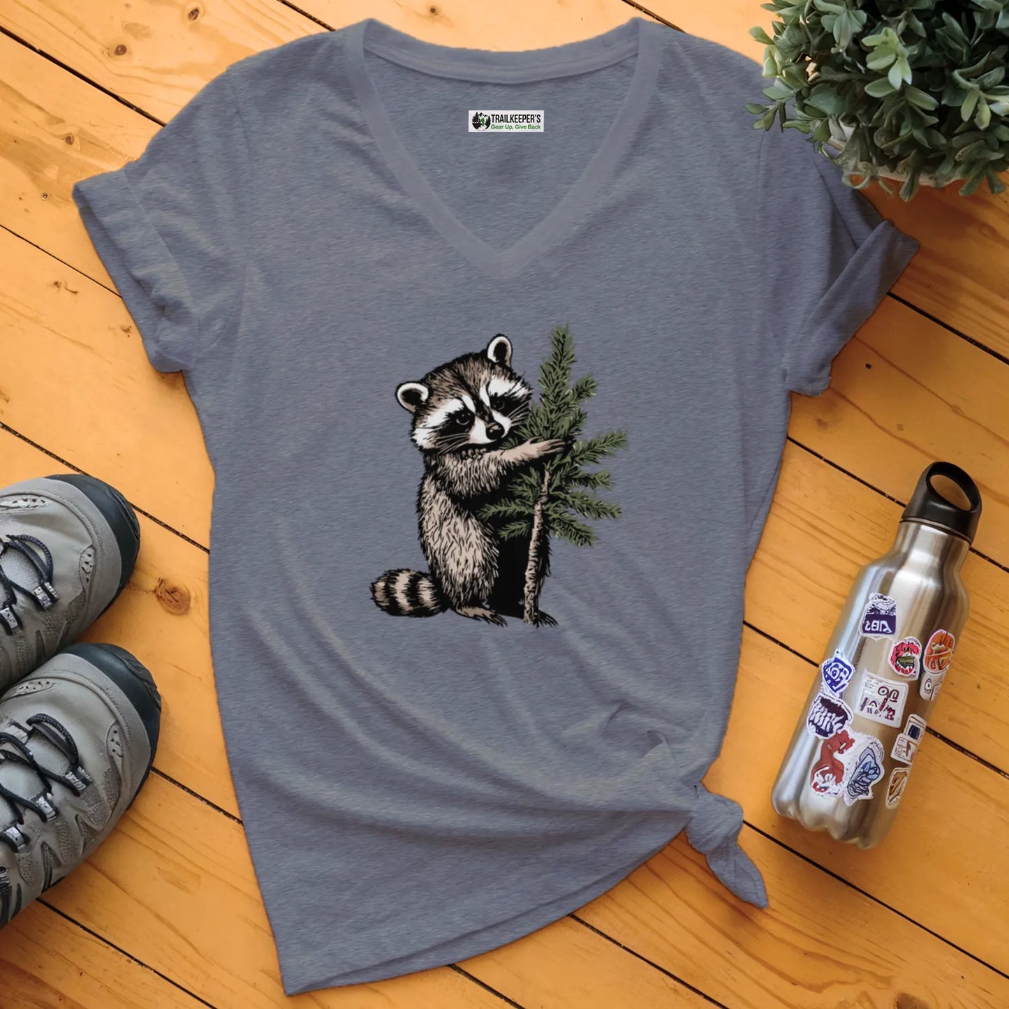 Raccoon Tree Hugger V-Neck T-Shirt