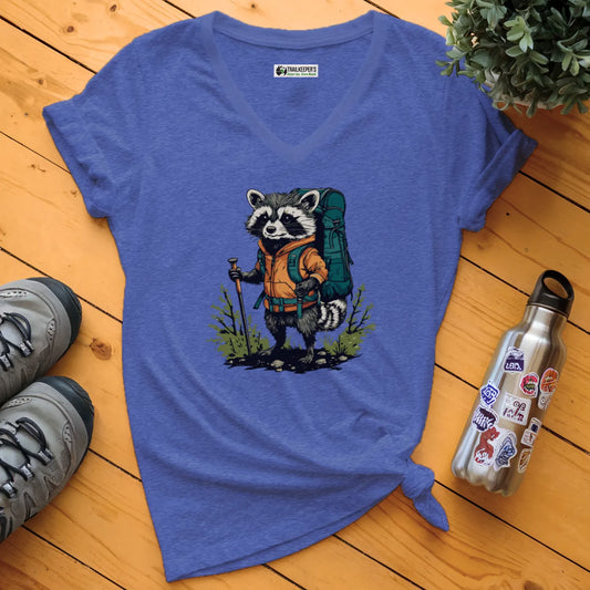 Racoon Backpacker V-Neck T-Shirt