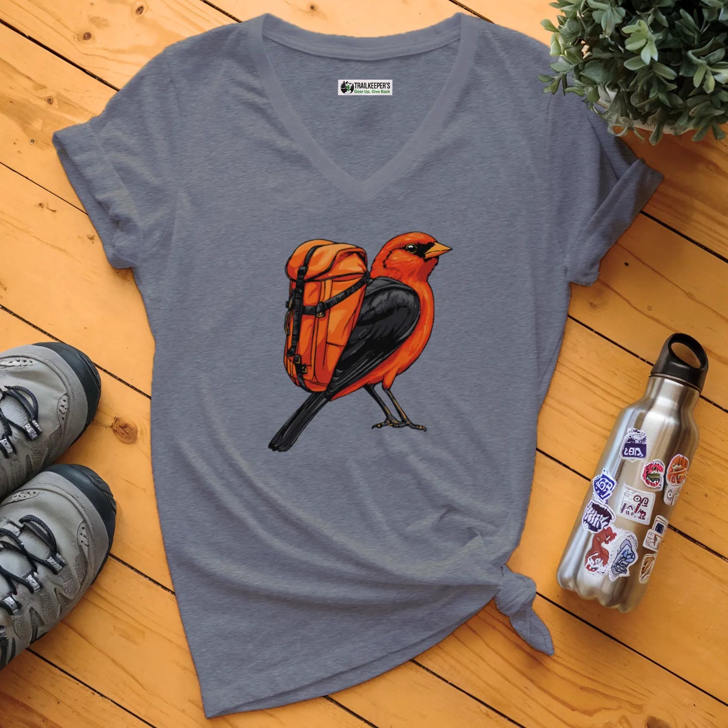 Scarlet Tanager Backpacker V-Neck T-Shirt
