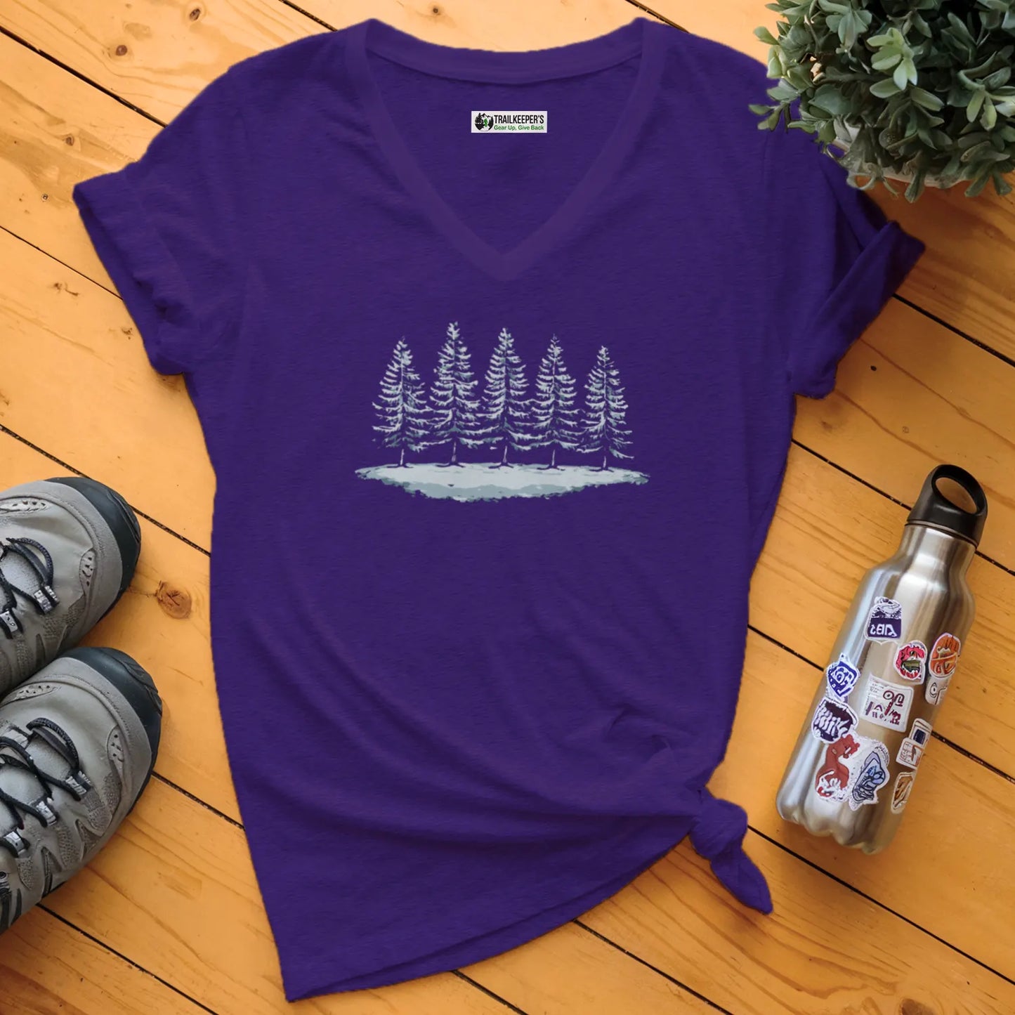 Snow Covered Treeline V-Neck T-Shirt