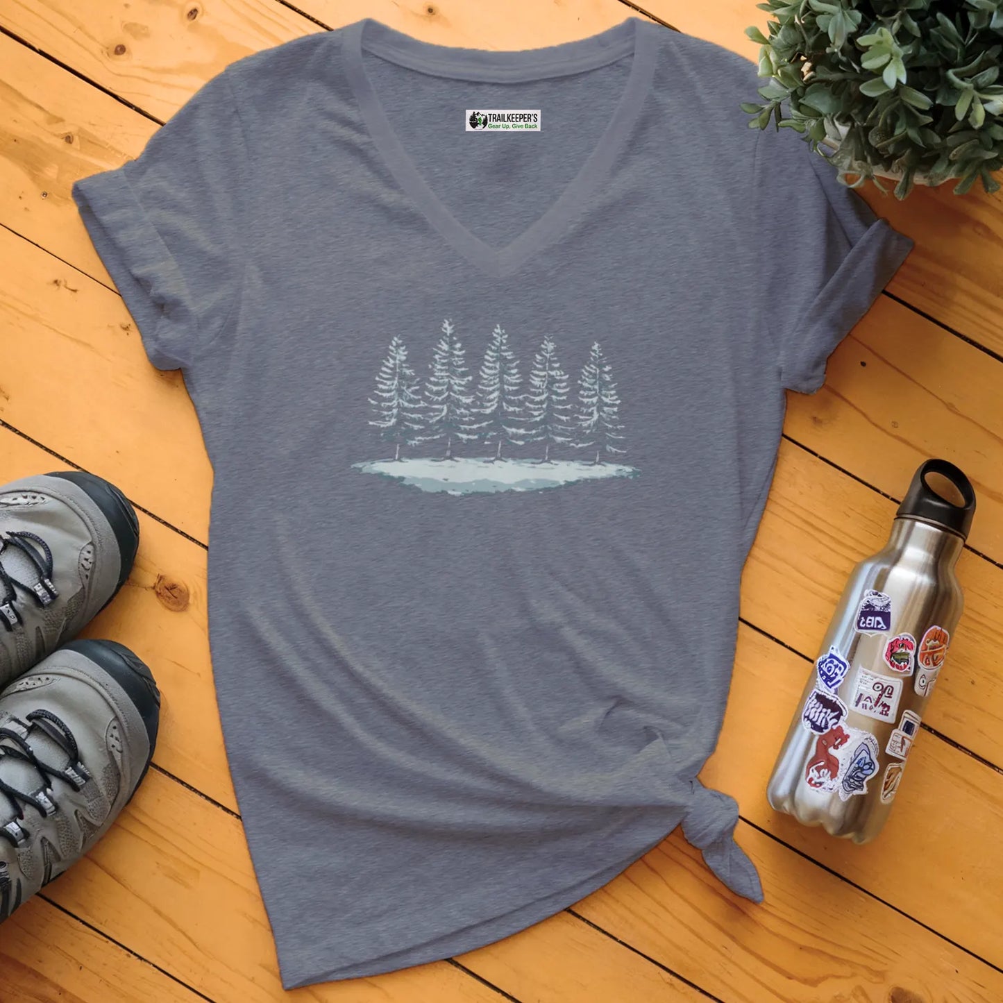 Snow Covered Treeline V-Neck T-Shirt