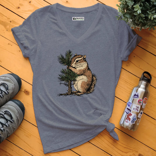 Squirrel Tree Hugger V-Neck T-Shirt