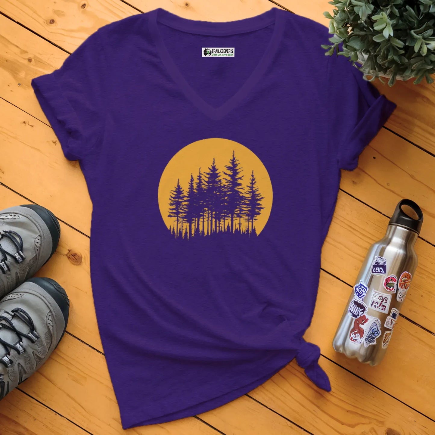 Sun Forest Silhouette V-Neck T-Shirt