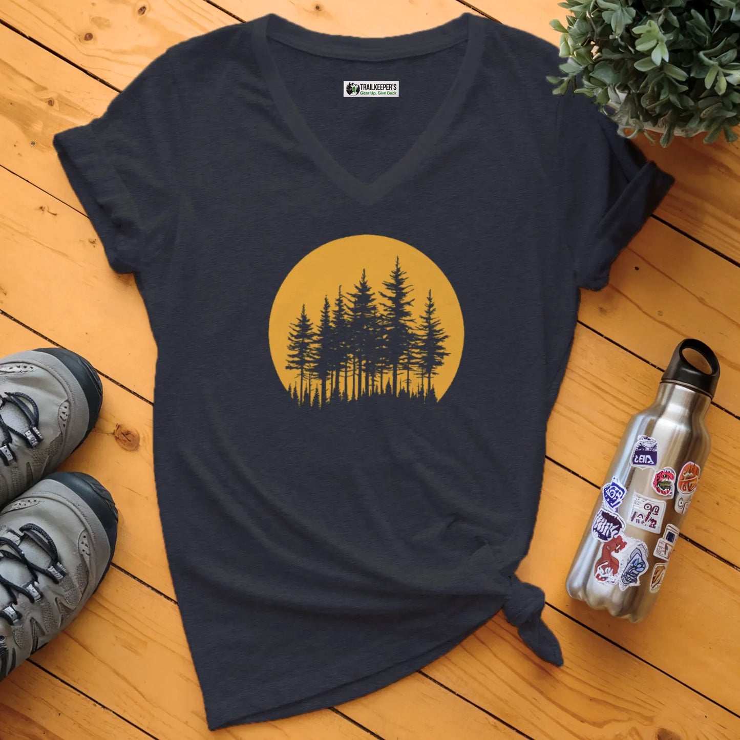 Sun Forest Silhouette V-Neck T-Shirt