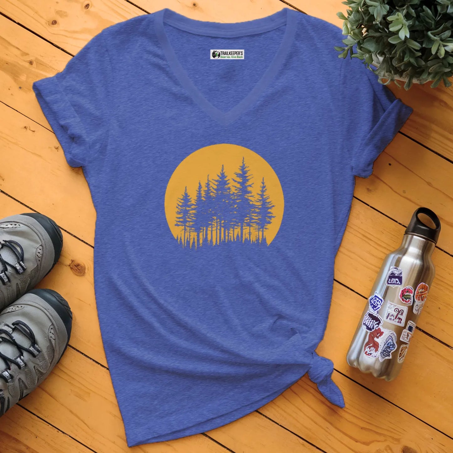 Sun Forest Silhouette V-Neck T-Shirt