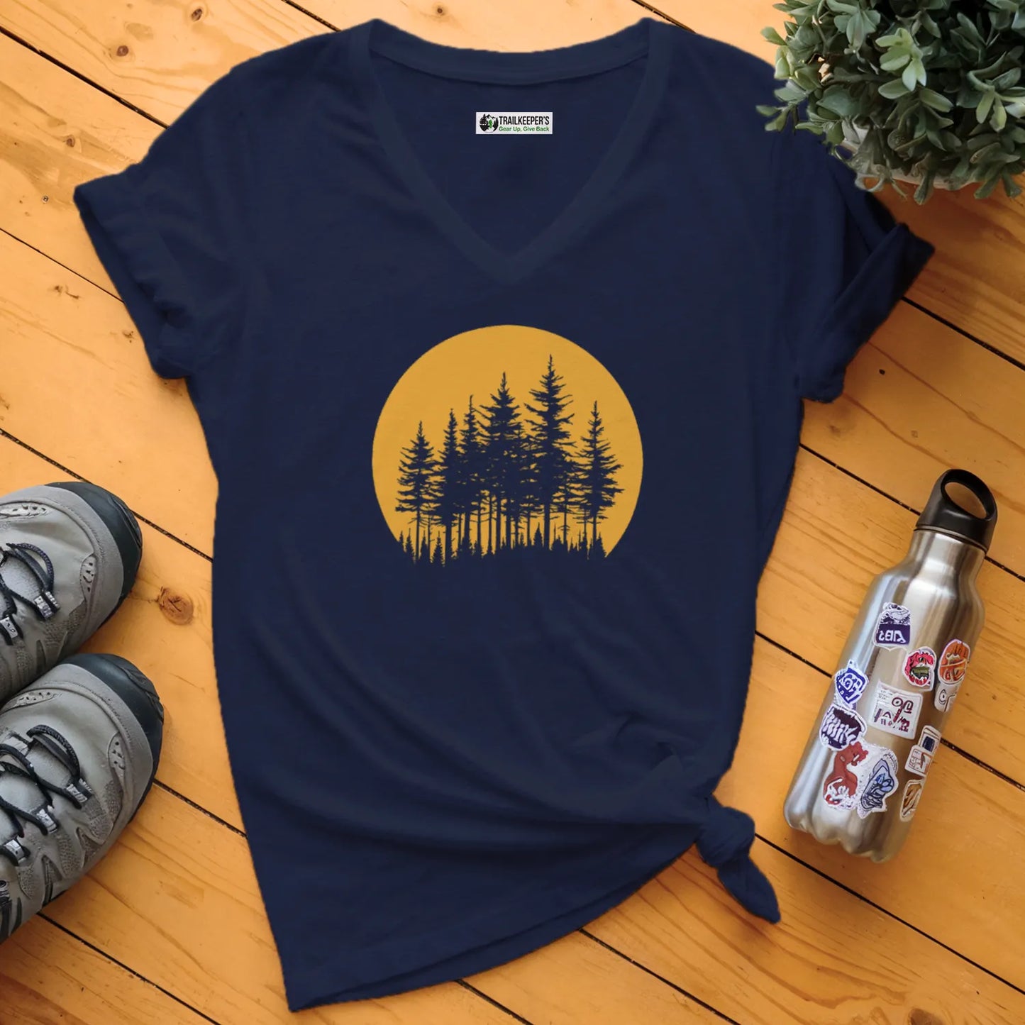 Sun Forest Silhouette V-Neck T-Shirt