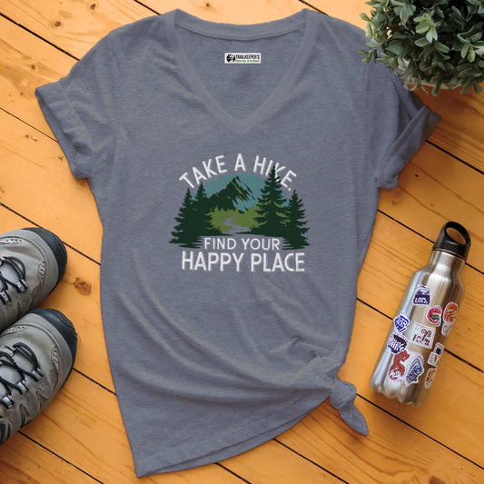 Take A Hike, Find Your Happy Place V-Neck T-Shirt