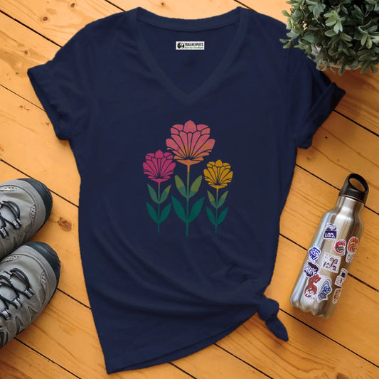 Three Flowers V-Neck T-Shirt