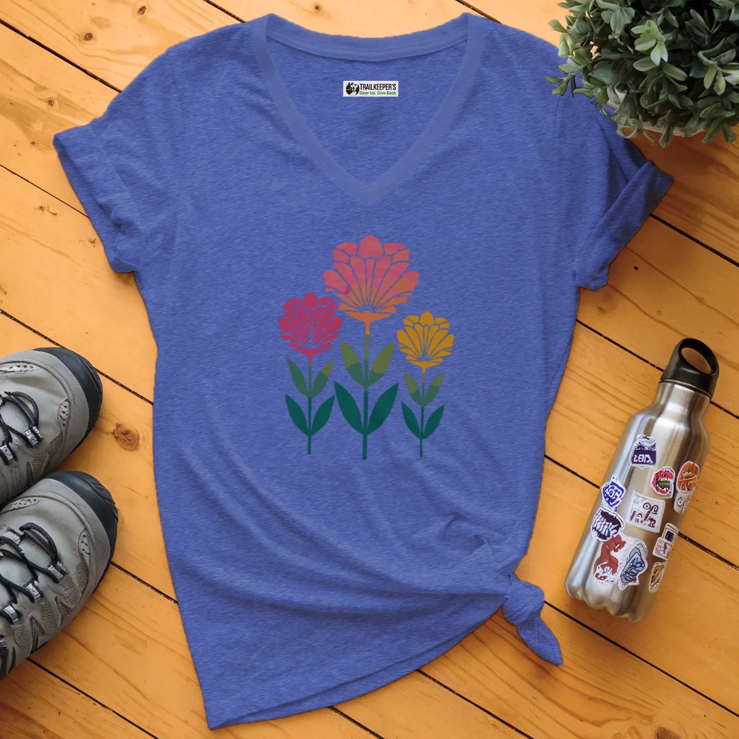 Three Flowers V-Neck T-Shirt