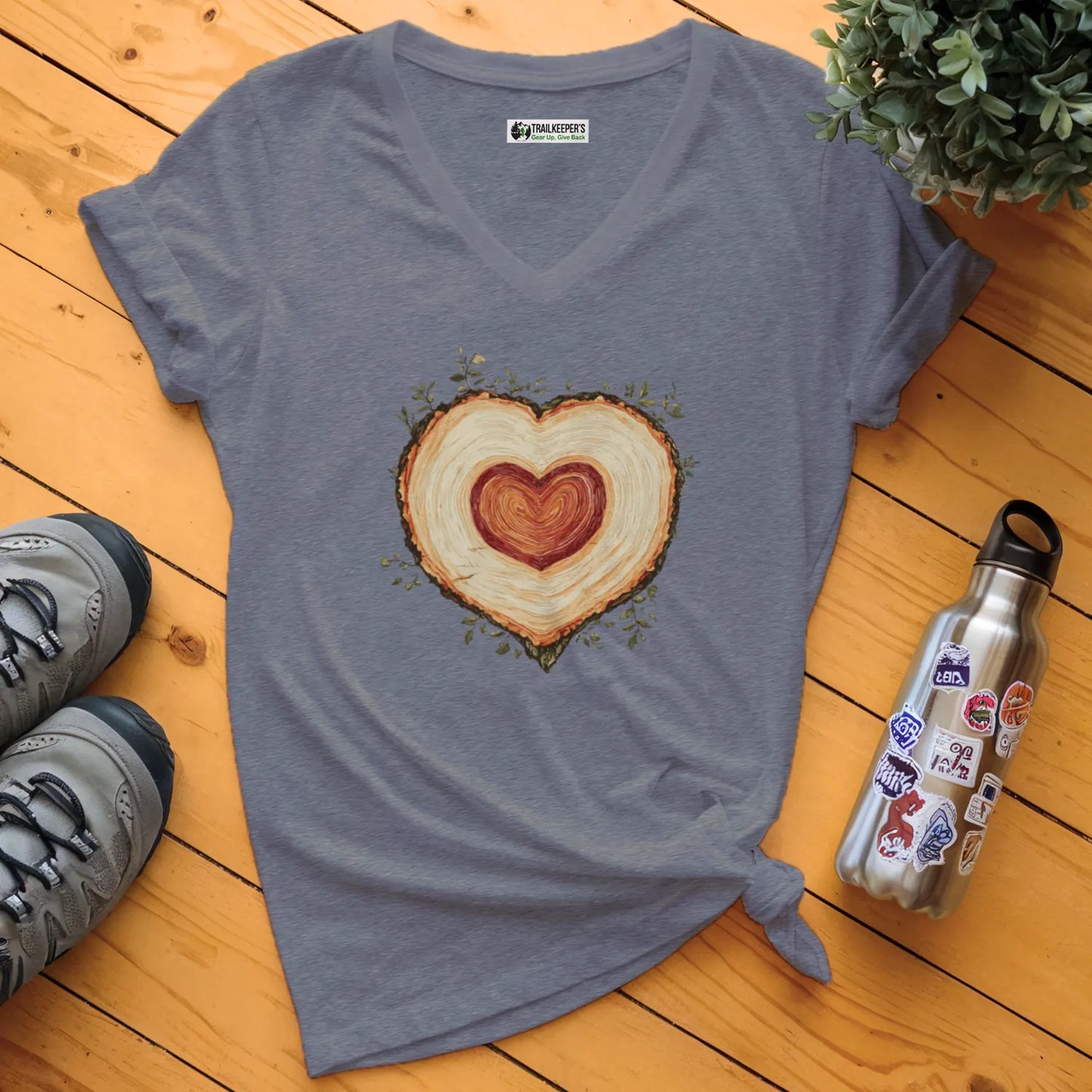 Tree Heart Wood V-Neck T-Shirt
