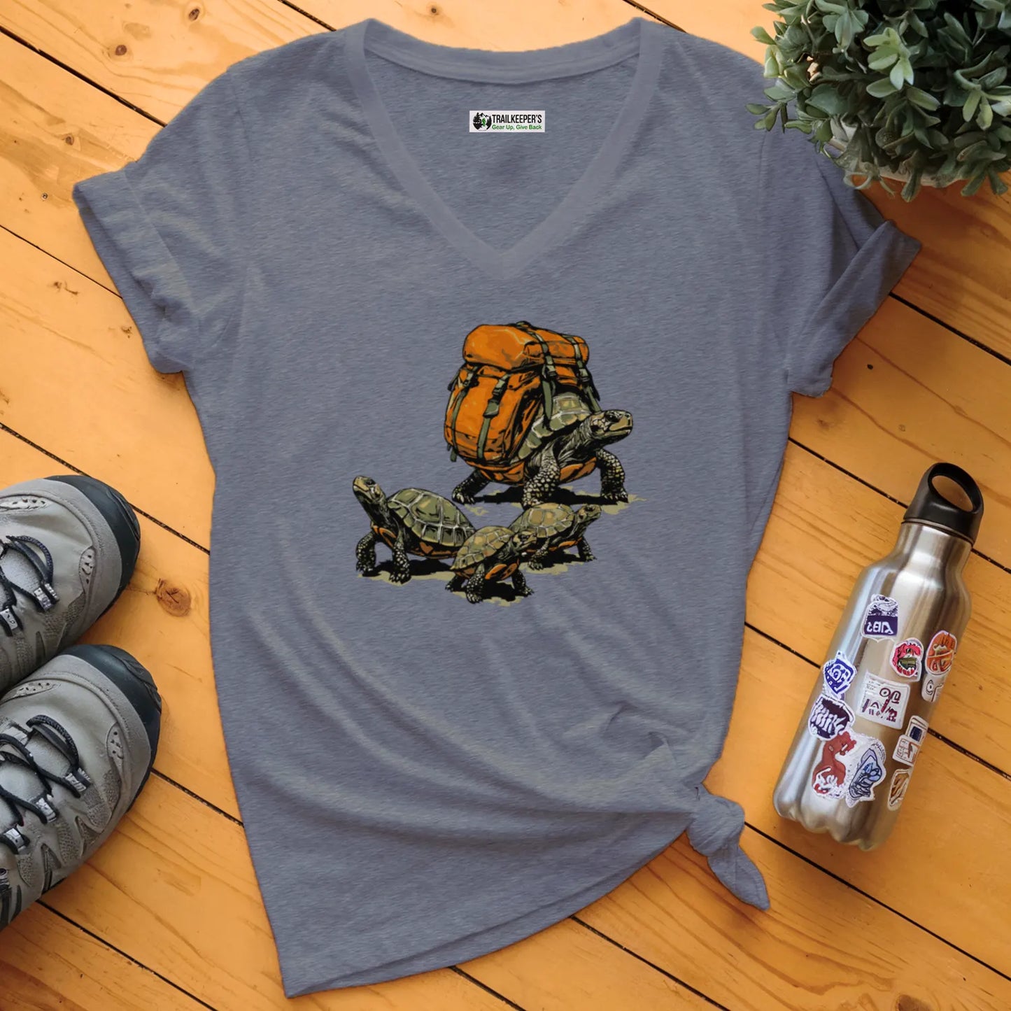 Turtle Backpacker Family V-Neck T-Shirt